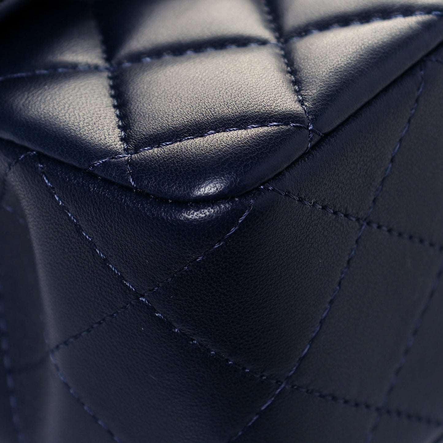 Lambskin Quilted Mini Top Handle Rectangular Flap Navy Blue