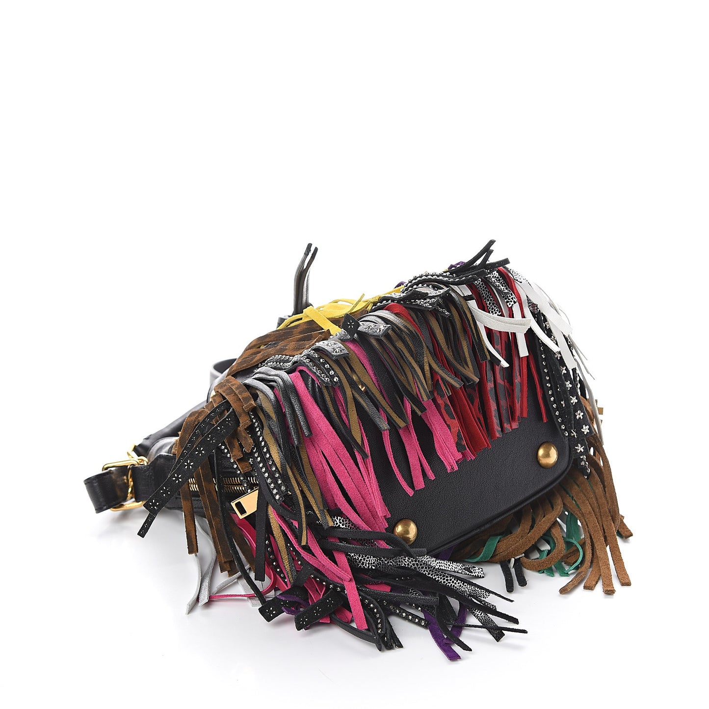 Calfskin Small Emmanuelle Fringe Bucket Bag Multicolor