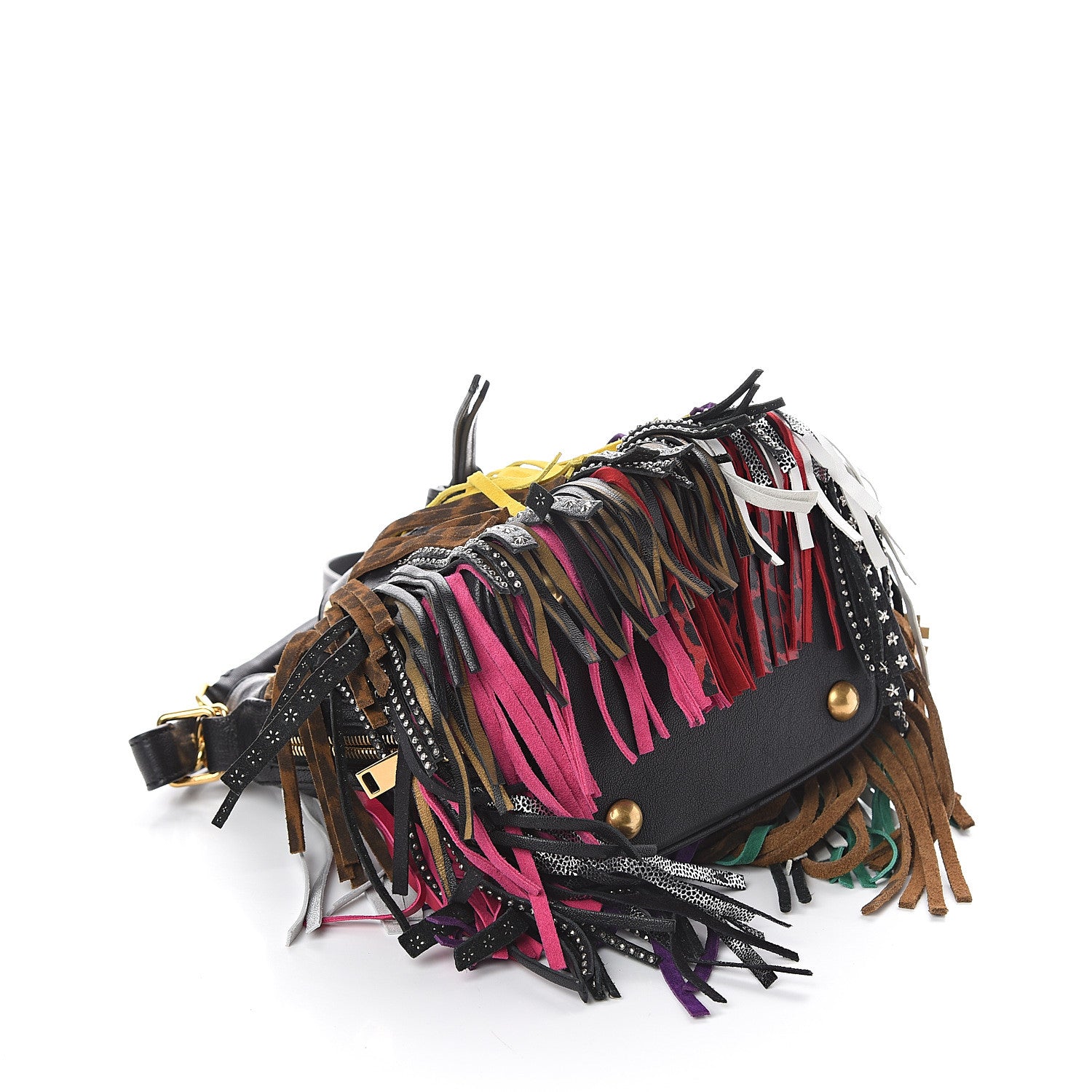 Saint Laurent Calfskin Small Emmanuelle Fringe Bucket Bag Multicolor 3 of 8