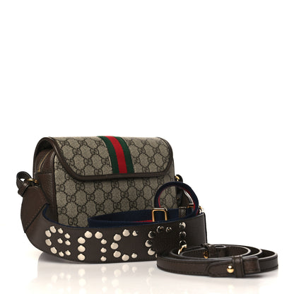Gucci GG Supreme Monogram Textured Dollar Calfskin Web Studded Mini Ophidia Flap Shoulder Bag Beige Ebony New Acero 2 of 9