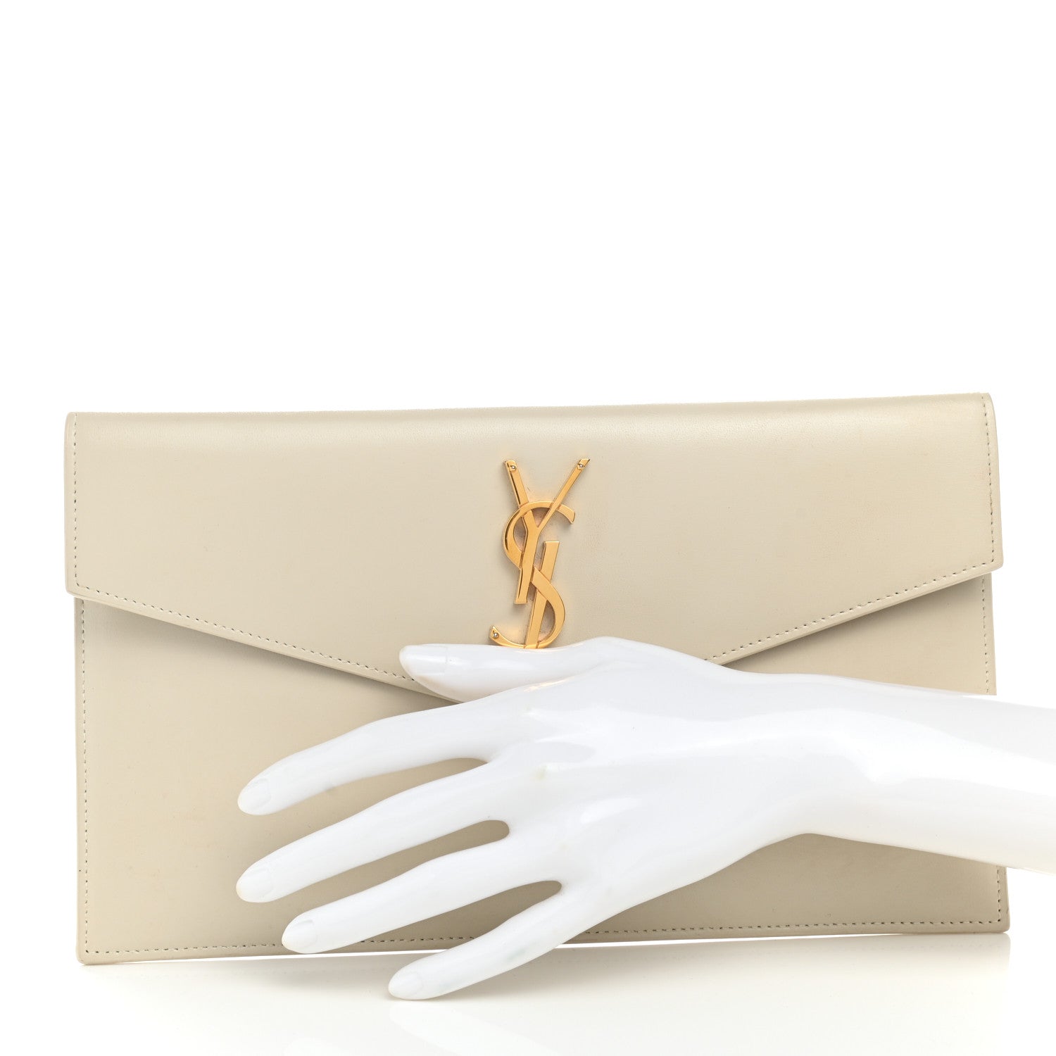 Saint Laurent Smooth Shiny Calfskin Uptown Pouch Crema Soft 2 of 11