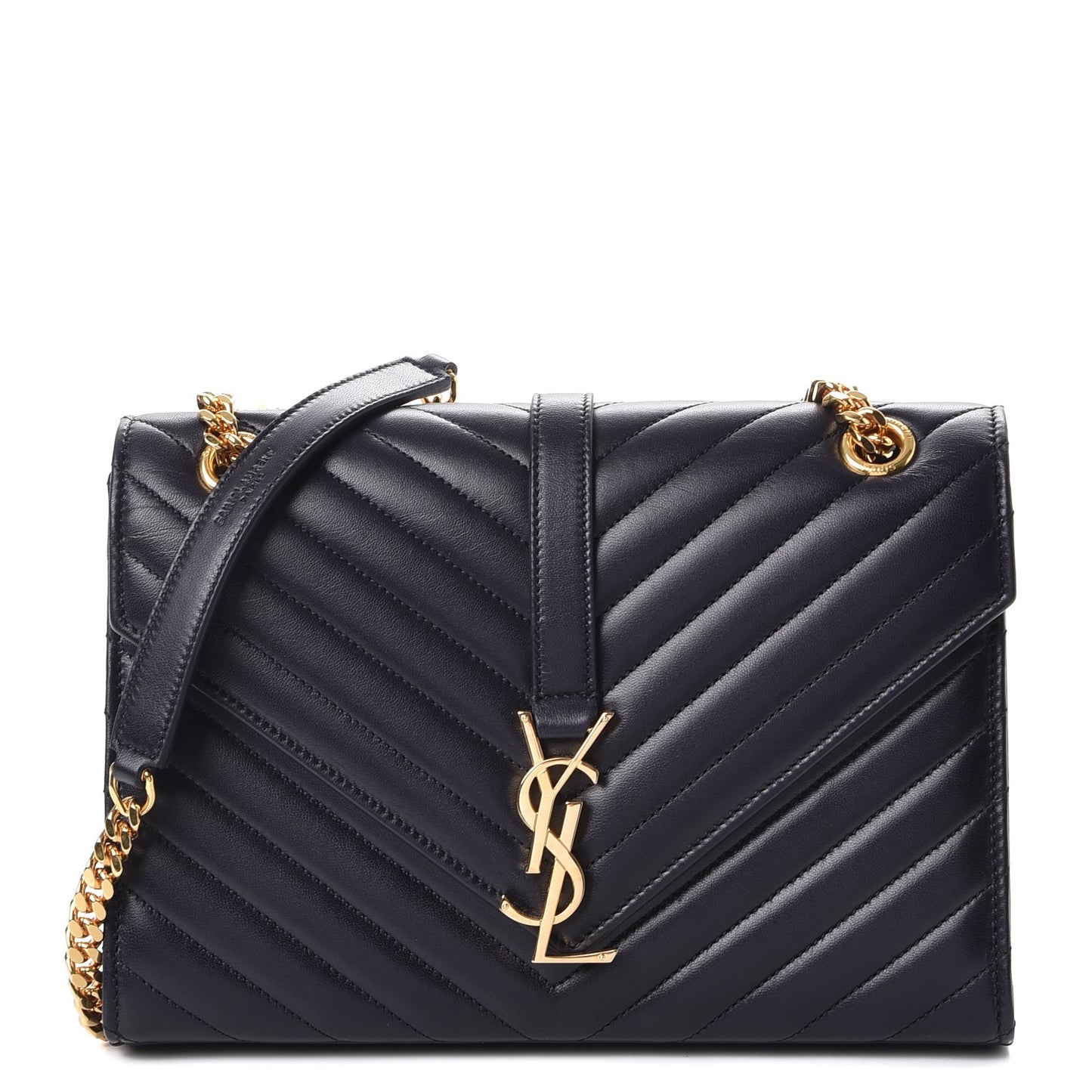 Lambskin Matelasse Chevron Medium Monogram Satchel Navy