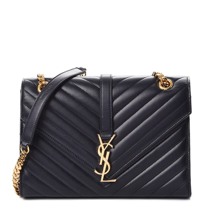 Saint Laurent Lambskin Matelasse Chevron Medium Monogram Satchel Navy 1 of 7