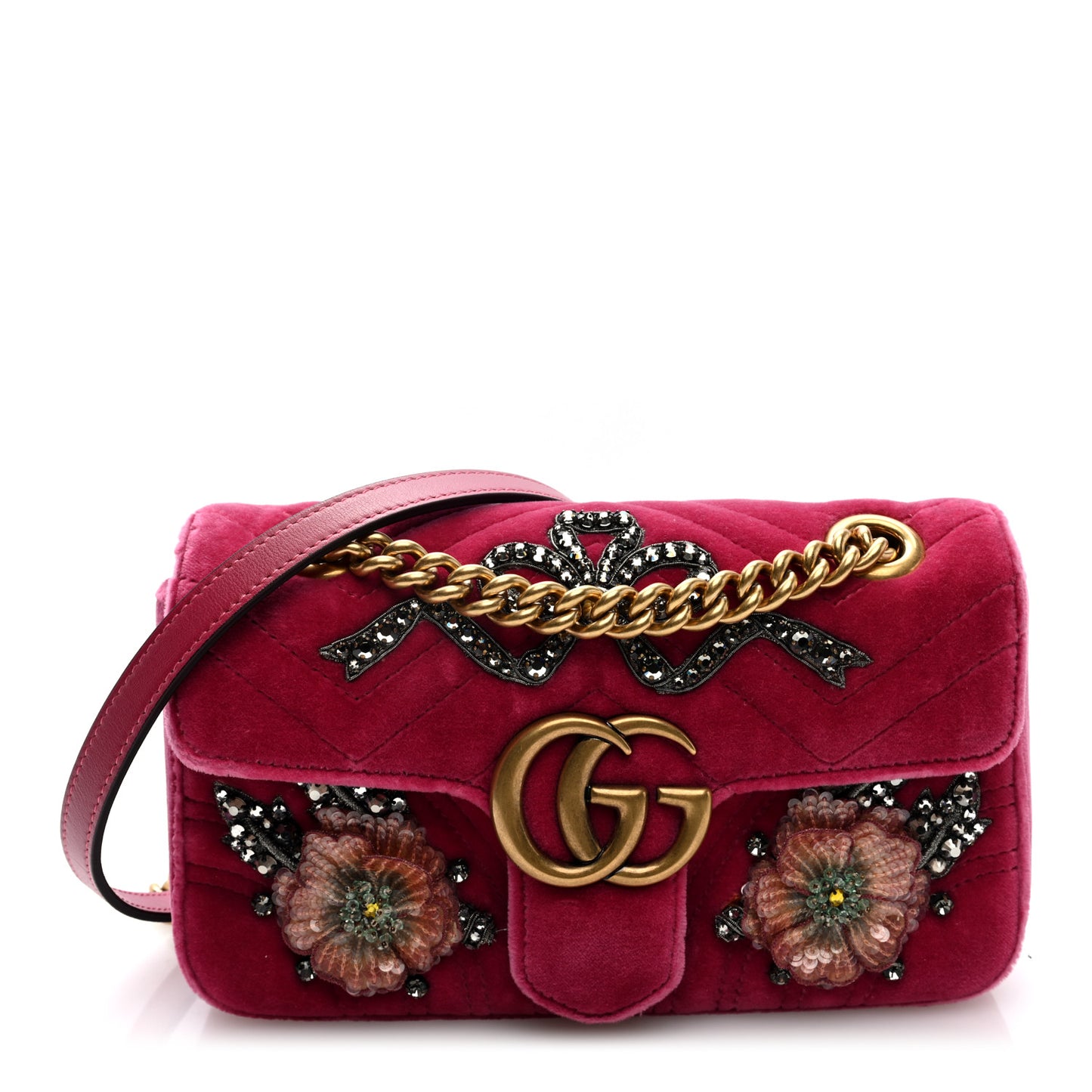 Velvet Matelasse Embroidered Mini GG Marmont Shoulder Bag Light Raspberry Rose
