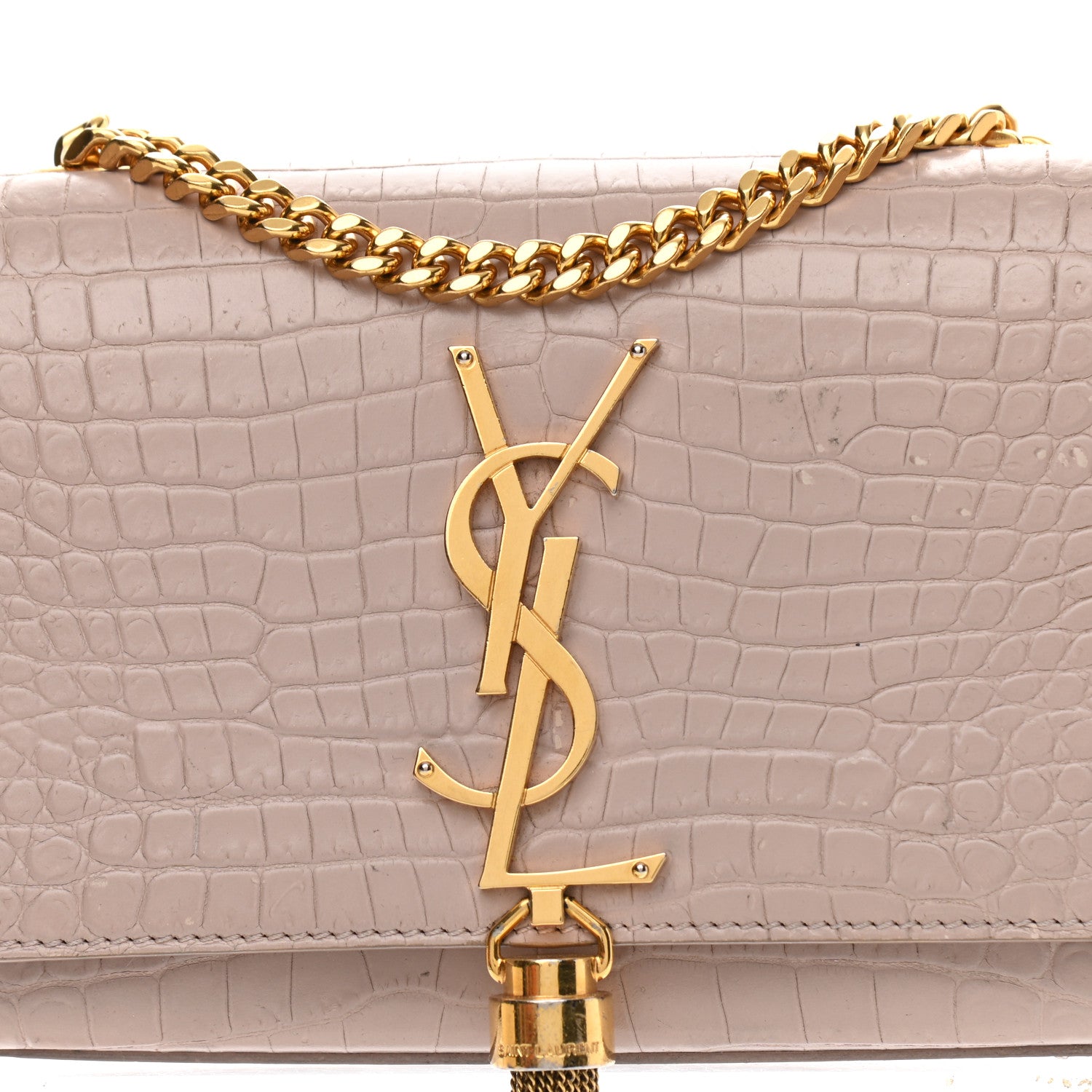 Saint Laurent Calfskin Crocodile Embossed Small Classic Monogram Kate Tassel Satchel Light Pink 7 of 13