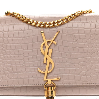 Saint Laurent Calfskin Crocodile Embossed Small Classic Monogram Kate Tassel Satchel Light Pink 7 of 13