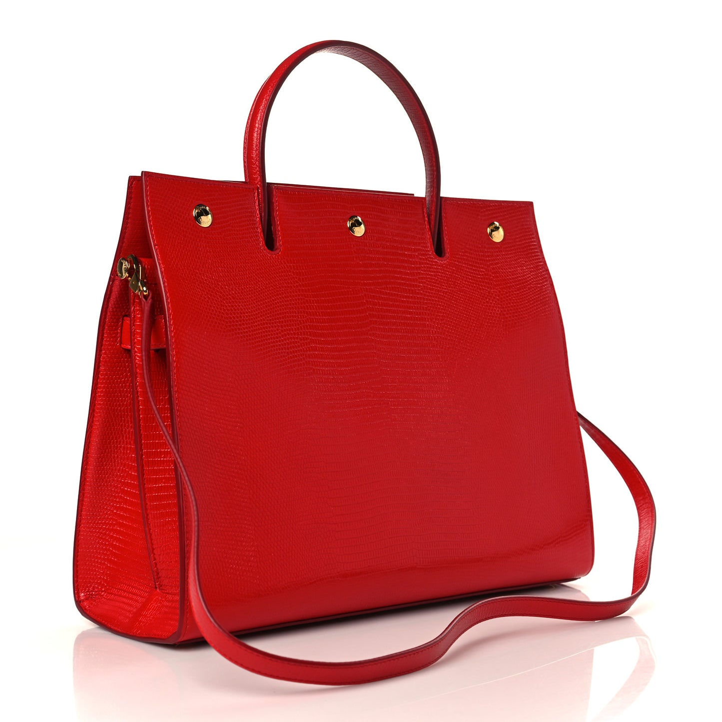 Calfskin Lizard Embossed Medium Title Tote Red