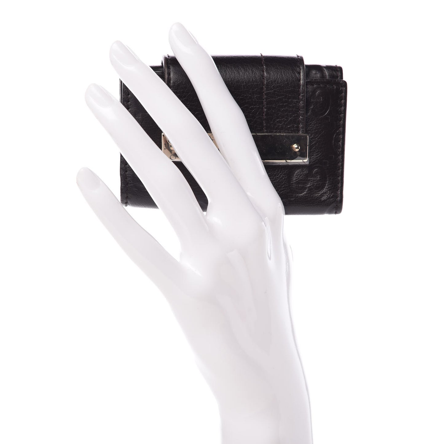 Guccissima Signature Ladies Web 6 Key Holder Case Chocolate