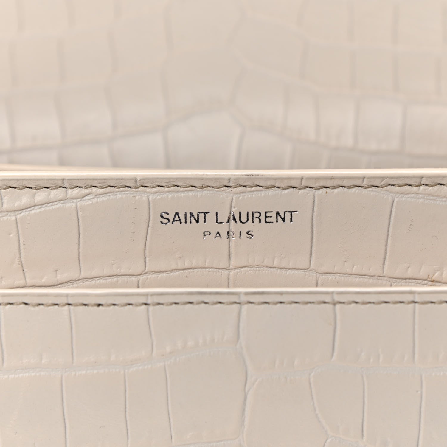Saint Laurent Calfskin Crocodile Embossed Medium Monogram Sunset Icy White 6 of 13