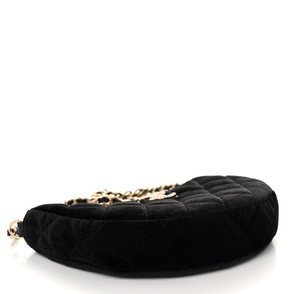Chanel Velvet Crystal Quilted Chain Hobo Black 4 of 12