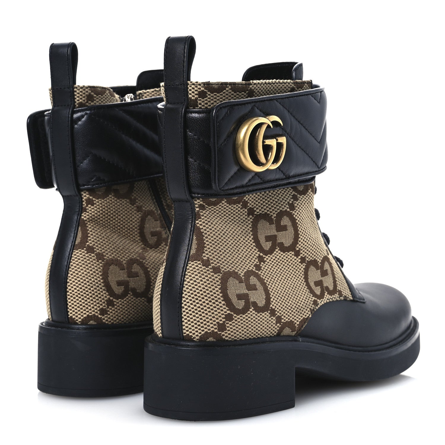 Gucci Flores Calfskin Monogram Maxi GG Nappa Matelasse Double G 40mm Ankle Boots 36 Black Camel Ebony 4 of 14