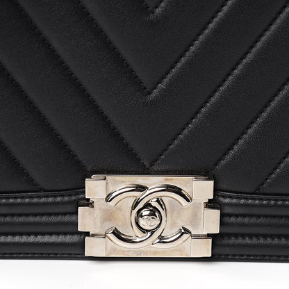 Chanel Calfskin Chevron Quilted New Medium Boy Flap Black 10 of 14