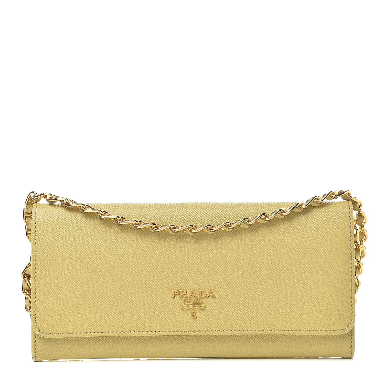 Prada Saffiano Metal Oro Chain Wallet Polline 1 of 12