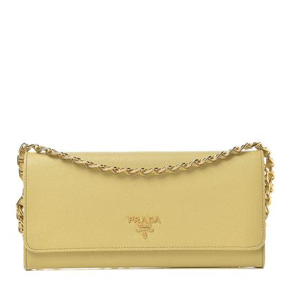 Prada Saffiano Metal Oro Chain Wallet Polline 1 of 12