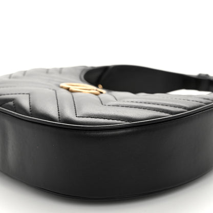 Gucci Calfskin Matelasse Chevron Mini GG Marmont Half Moon Hobo Black 9 of 11