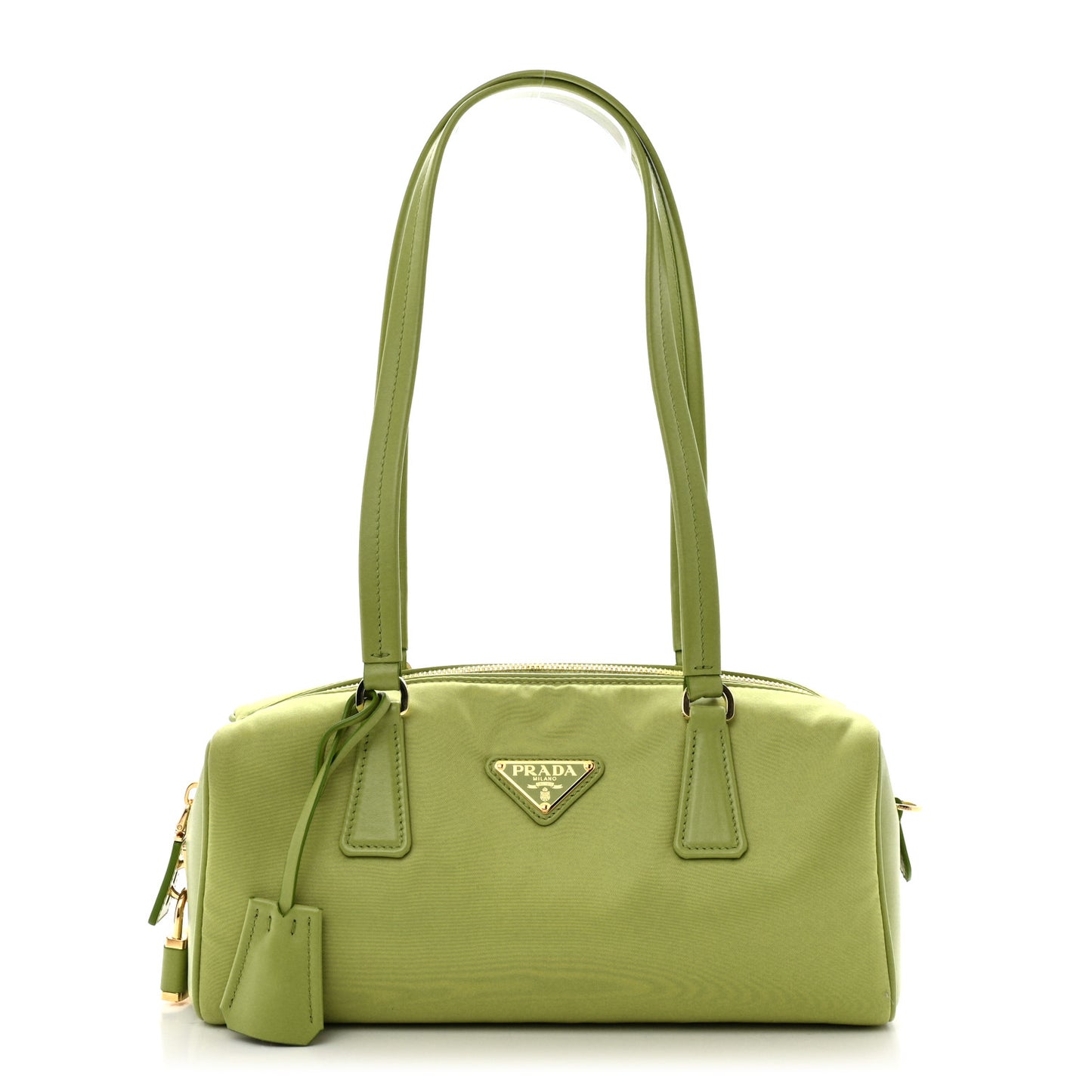 Re-Nylon Vitello Medium Top Handle Bag With Padlock Lawn Green