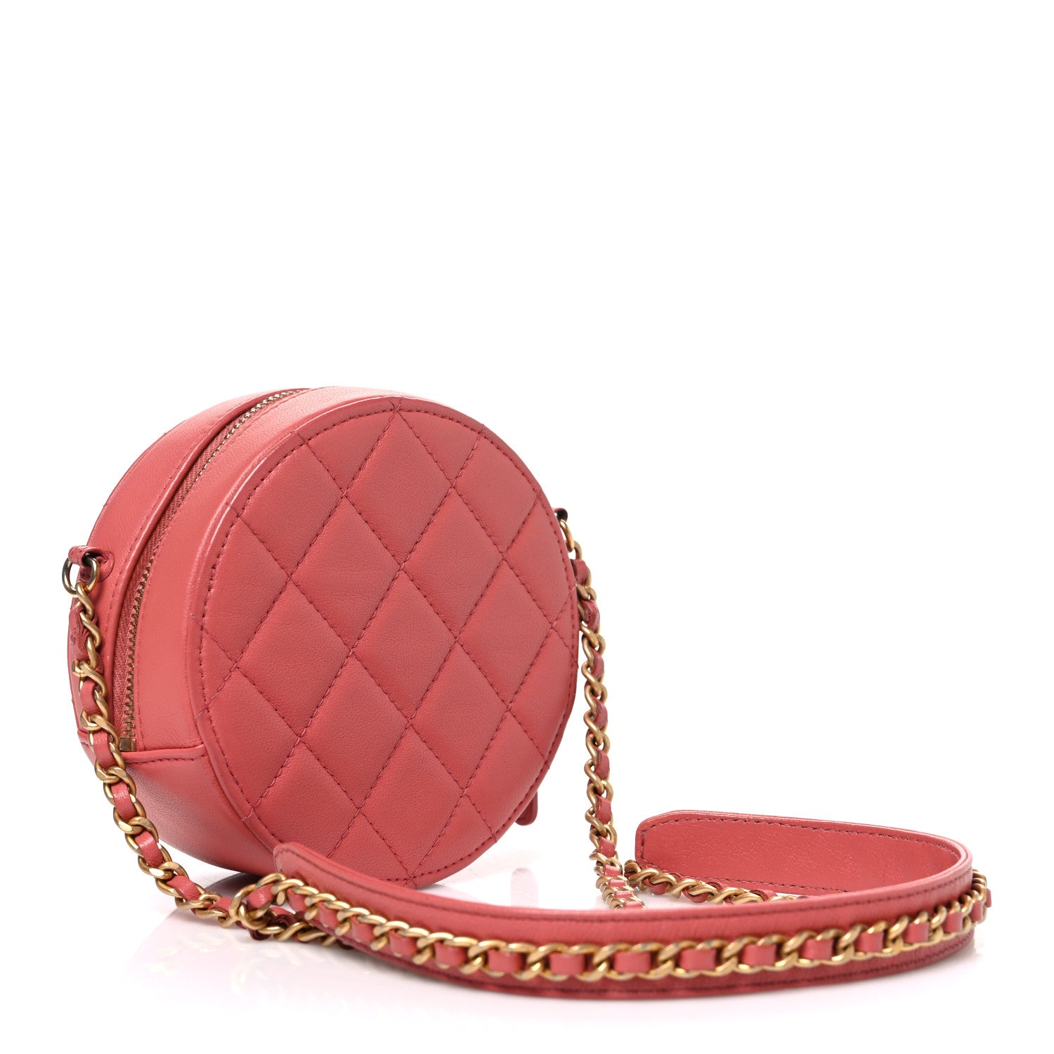 Chanel Goatskin Quilted Chanel 19 Round Clutch With Chain  Coral 2 of 9