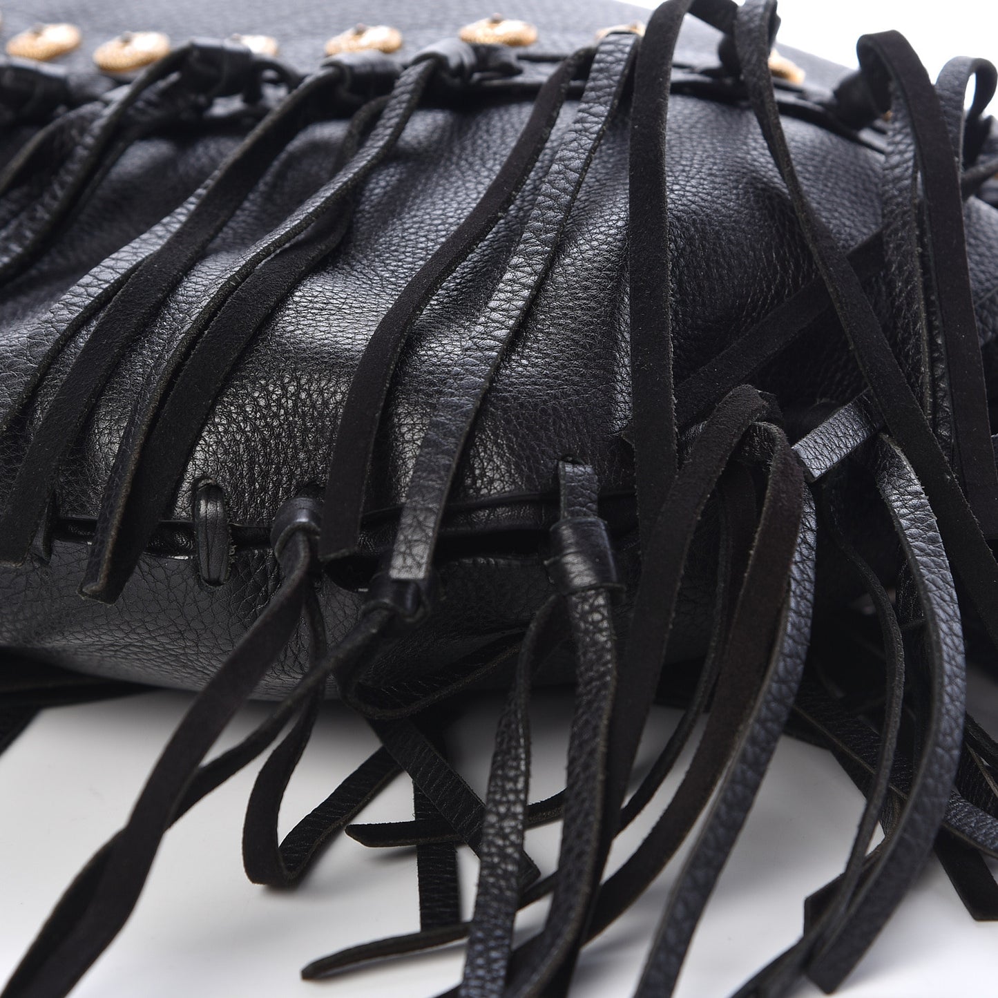 Grained Calfskin C-Rockee Fringe Hobo Black