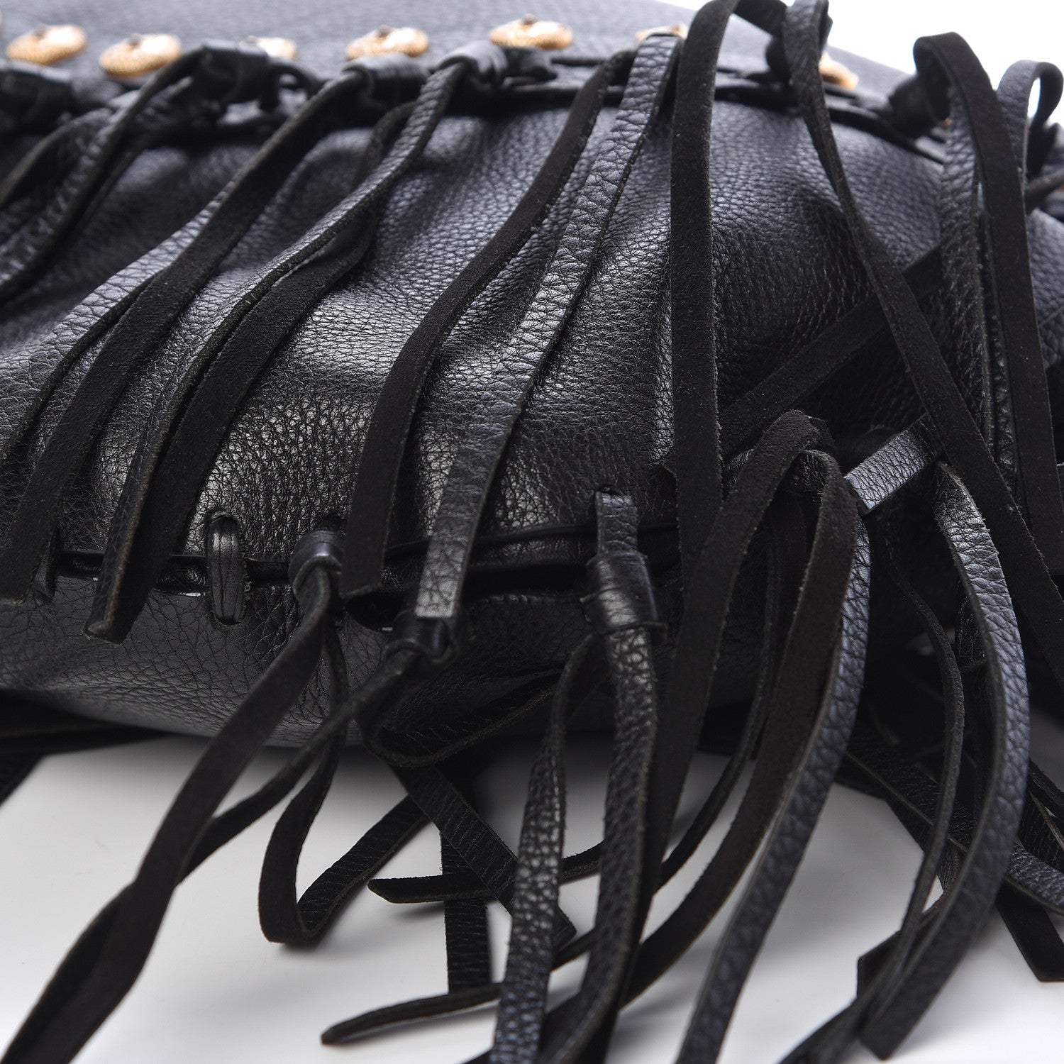 Valentino Garavani Grained Calfskin C-Rockee Fringe Hobo Black 9 of 19