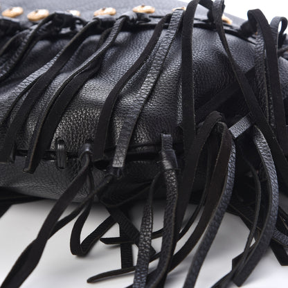 Valentino Garavani Grained Calfskin C-Rockee Fringe Hobo Black 9 of 19