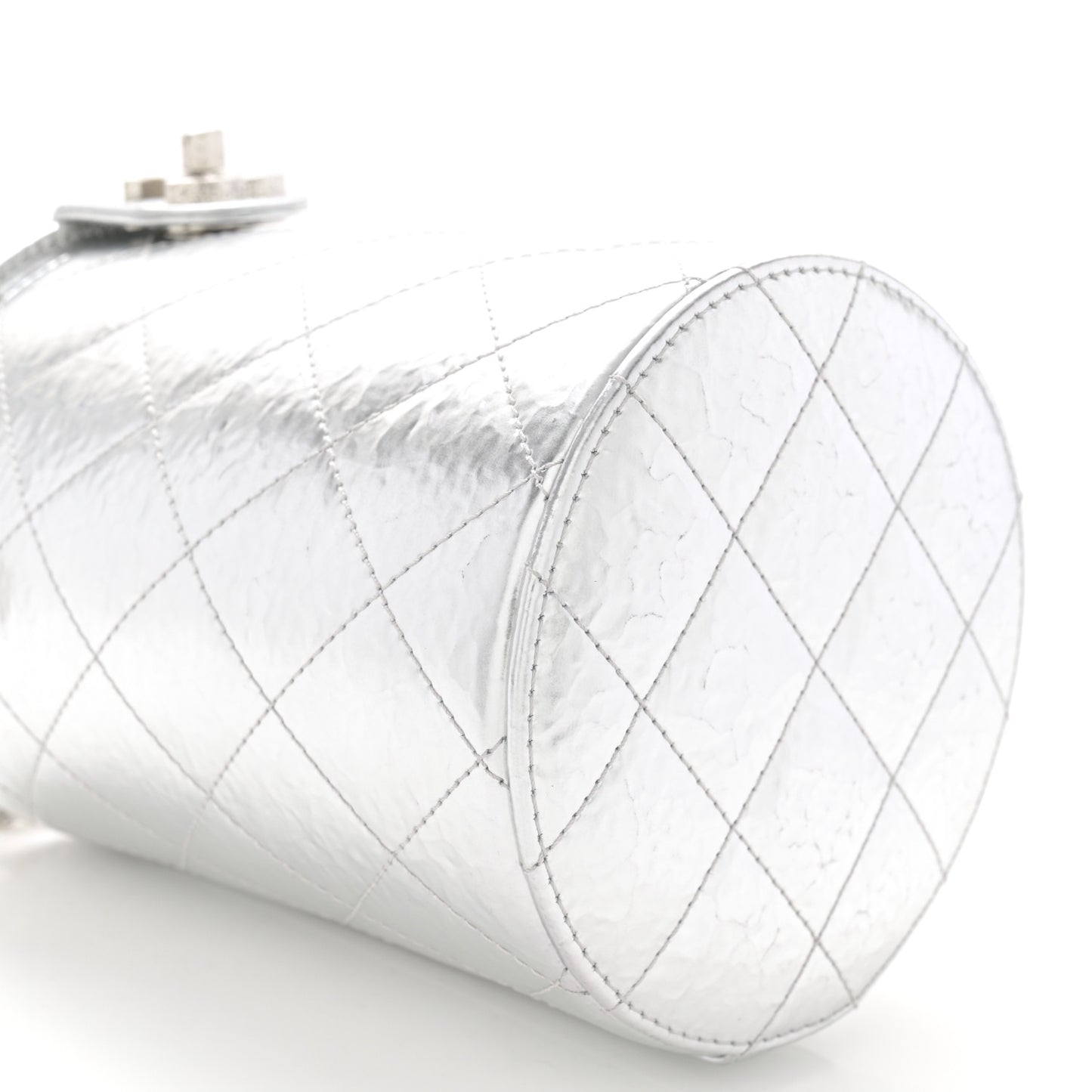 Hammered Metallic Calfskin Quilted Vanity Clutch With Chain Silver