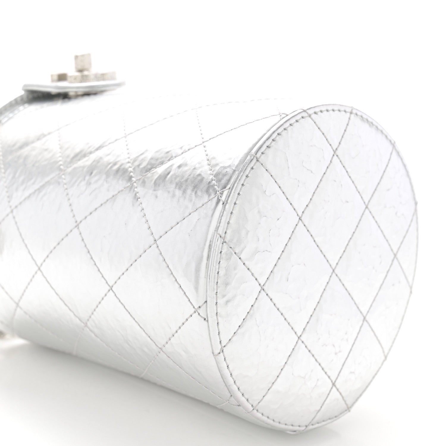 Chanel Hammered Metallic Calfskin Quilted Vanity Clutch With Chain Silver 9 of 10