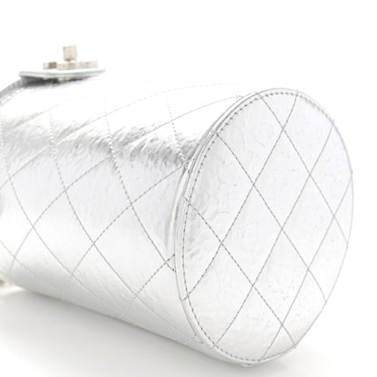 Chanel Hammered Metallic Calfskin Quilted Vanity Clutch With Chain Silver 9 of 10