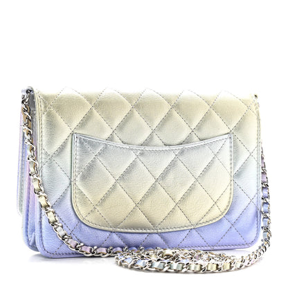 Chanel Gradient Metallic Calfskin Quilted Wallet On Chain WOC Silver Blue Yellow Purple 3 of 12