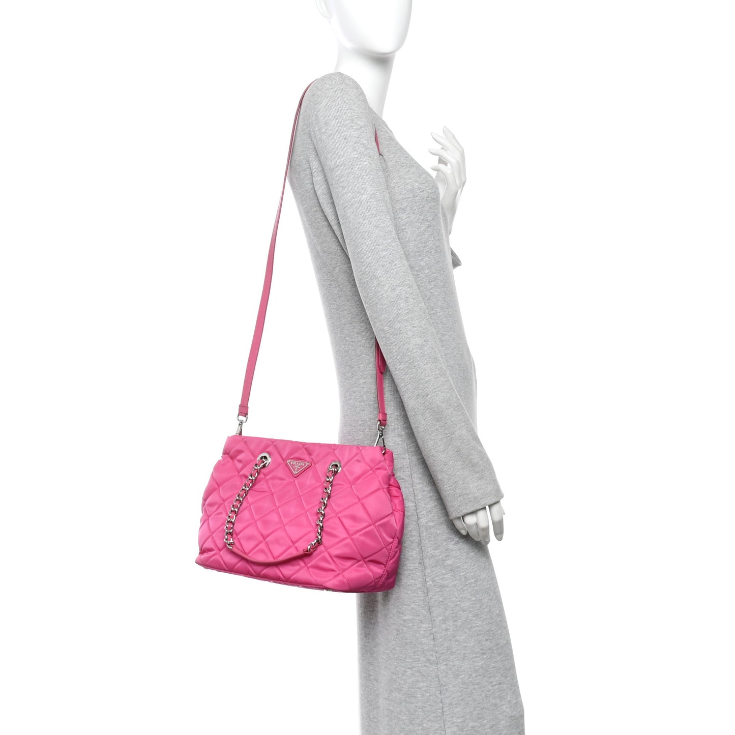 Tessuto Nylon Quilted Shopping Tote Fuxia