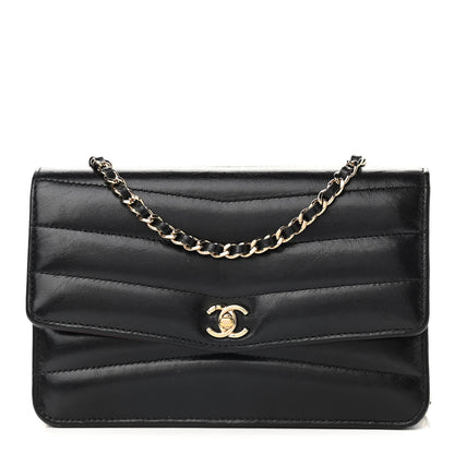 Chanel Lambskin Chevron Quilted Wallet On Chain WOC Black 1 of 11