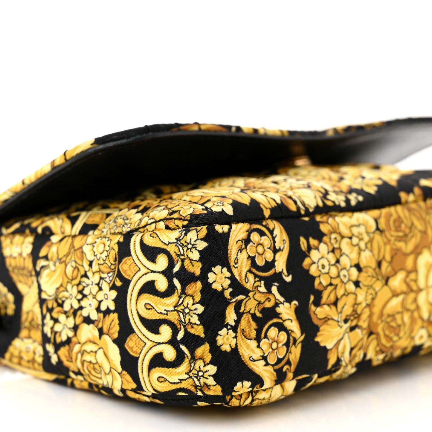 Silk Barocco Printed Quilted Virtus V Mini Chain Flap Shoulder Bag Black Gold