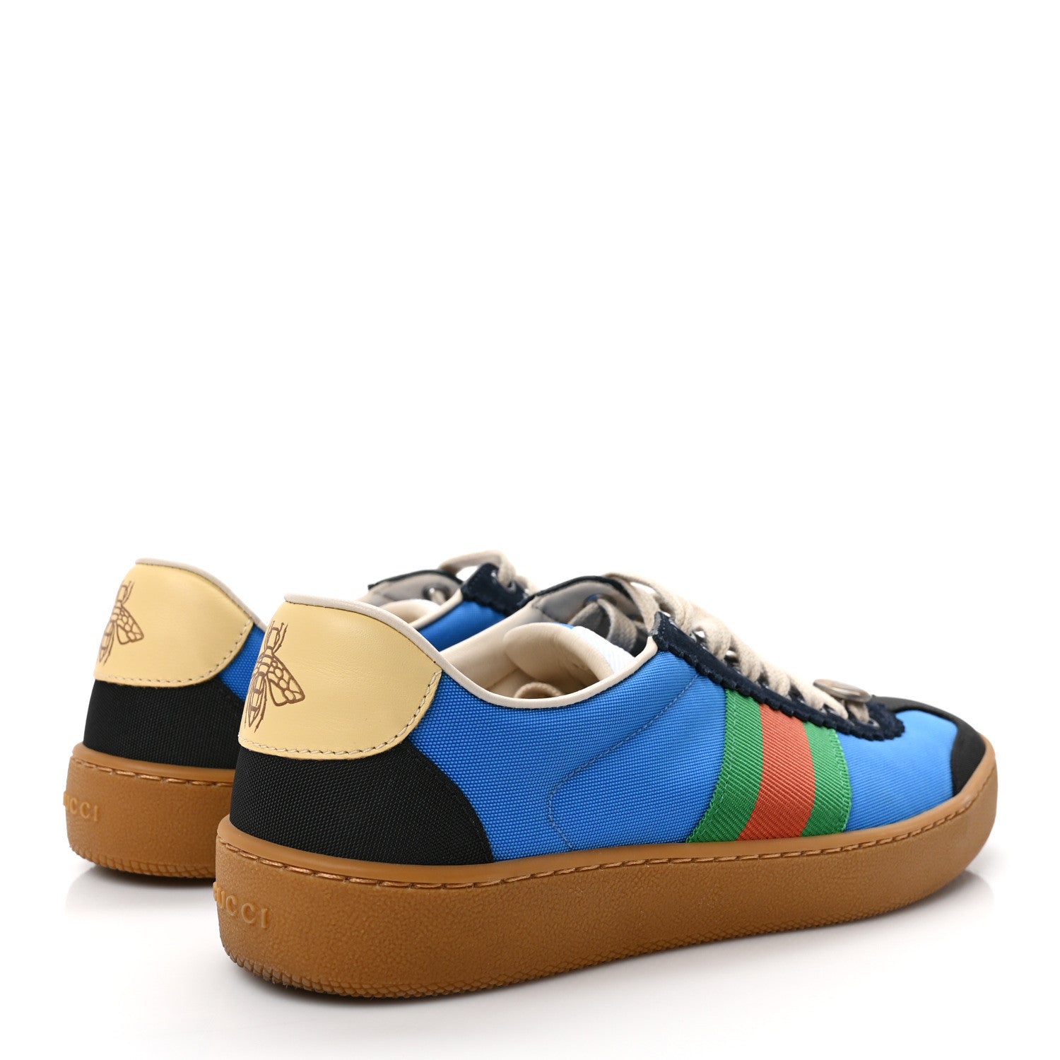 Gucci Nylon Suede Web Womens G74 Sneakers 37.5 Black Bright Splash 4 of 9