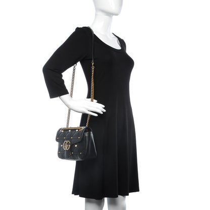 Gucci Calfskin Matelasse Studded Small Pearly GG Marmont Shoulder Bag Black 2 of 9