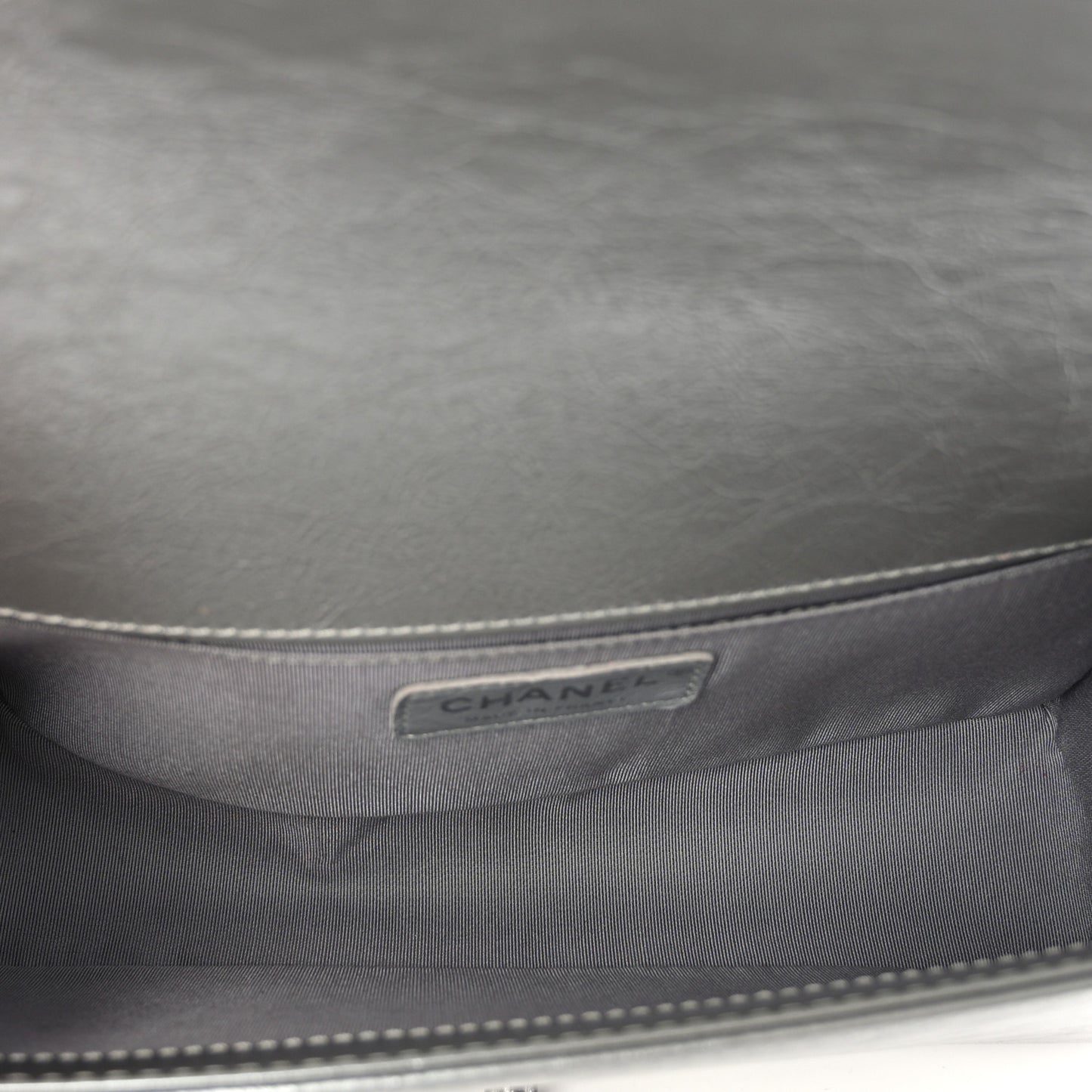 Metallic Aged Calfskin Quilted Medium Top Handle Boy Flap Silver