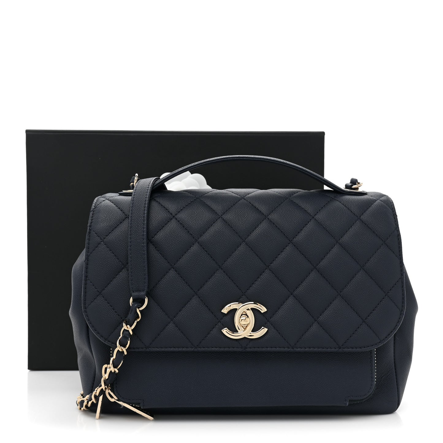 Caviar Quilted Large Business Affinity Flap Navy