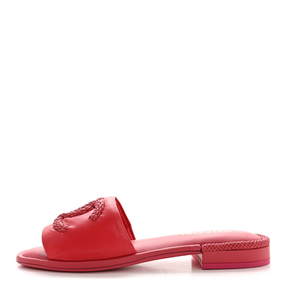 Chanel Lambskin CC Braided Mules 39 Red Pink 1 of 11