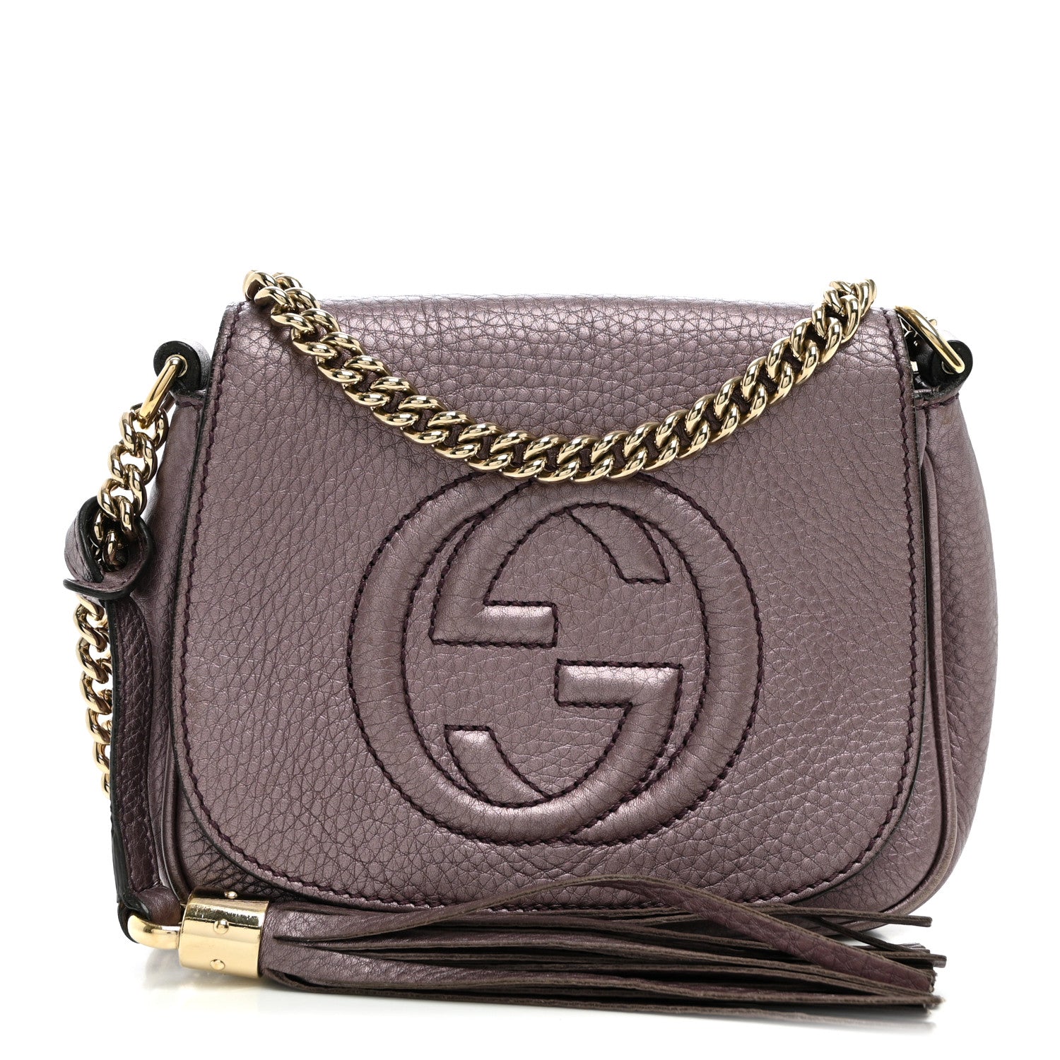 Gucci Metallic Pebbled Calfskin Small Soho Flap Crossbody Purple 1 of 13