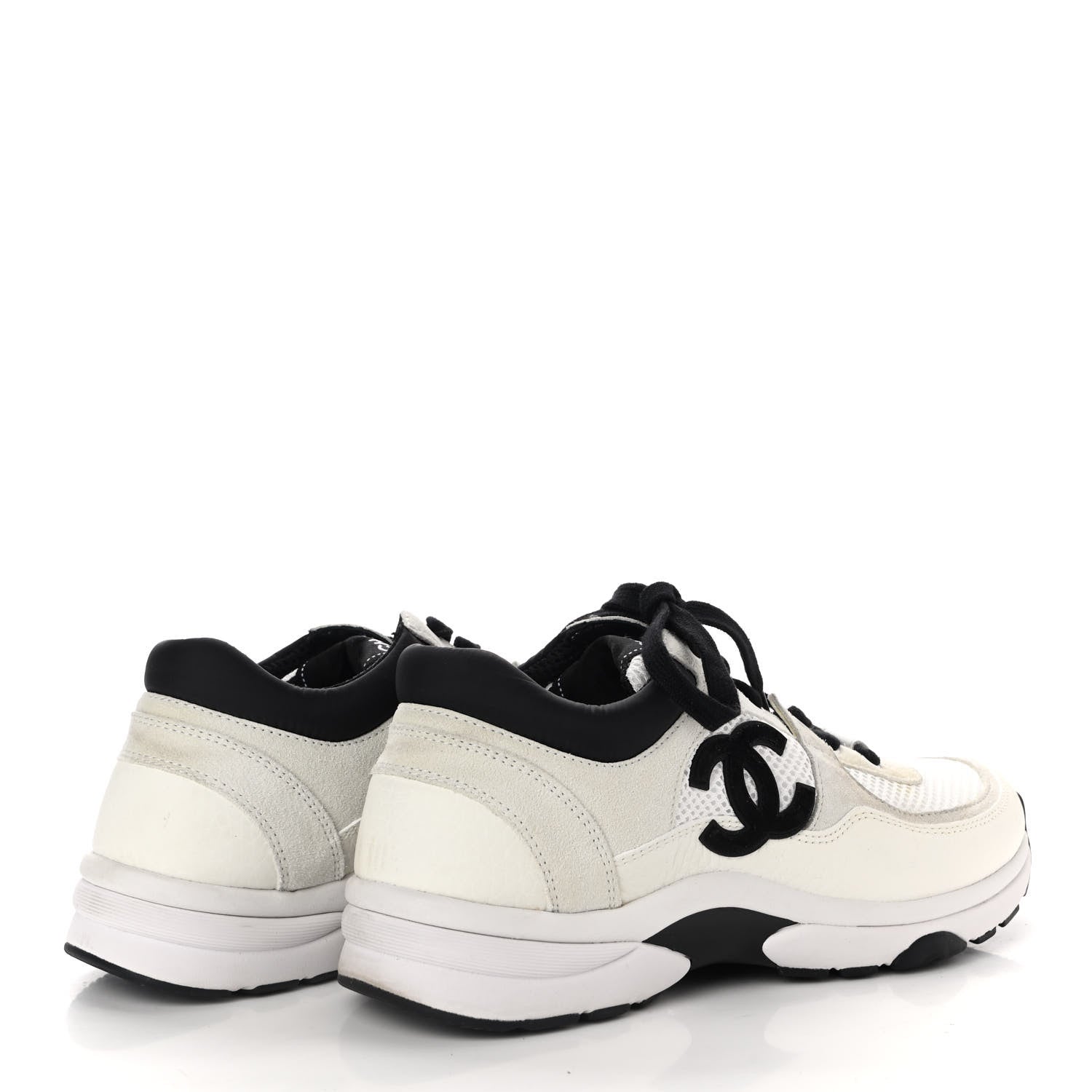 Chanel Mesh Suede Calfskin Grained Calfskin Womens CC Sneakers 37.5 White Black 4 of 7