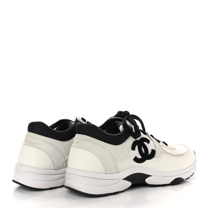 Chanel Mesh Suede Calfskin Grained Calfskin Womens CC Sneakers 37.5 White Black 4 of 7