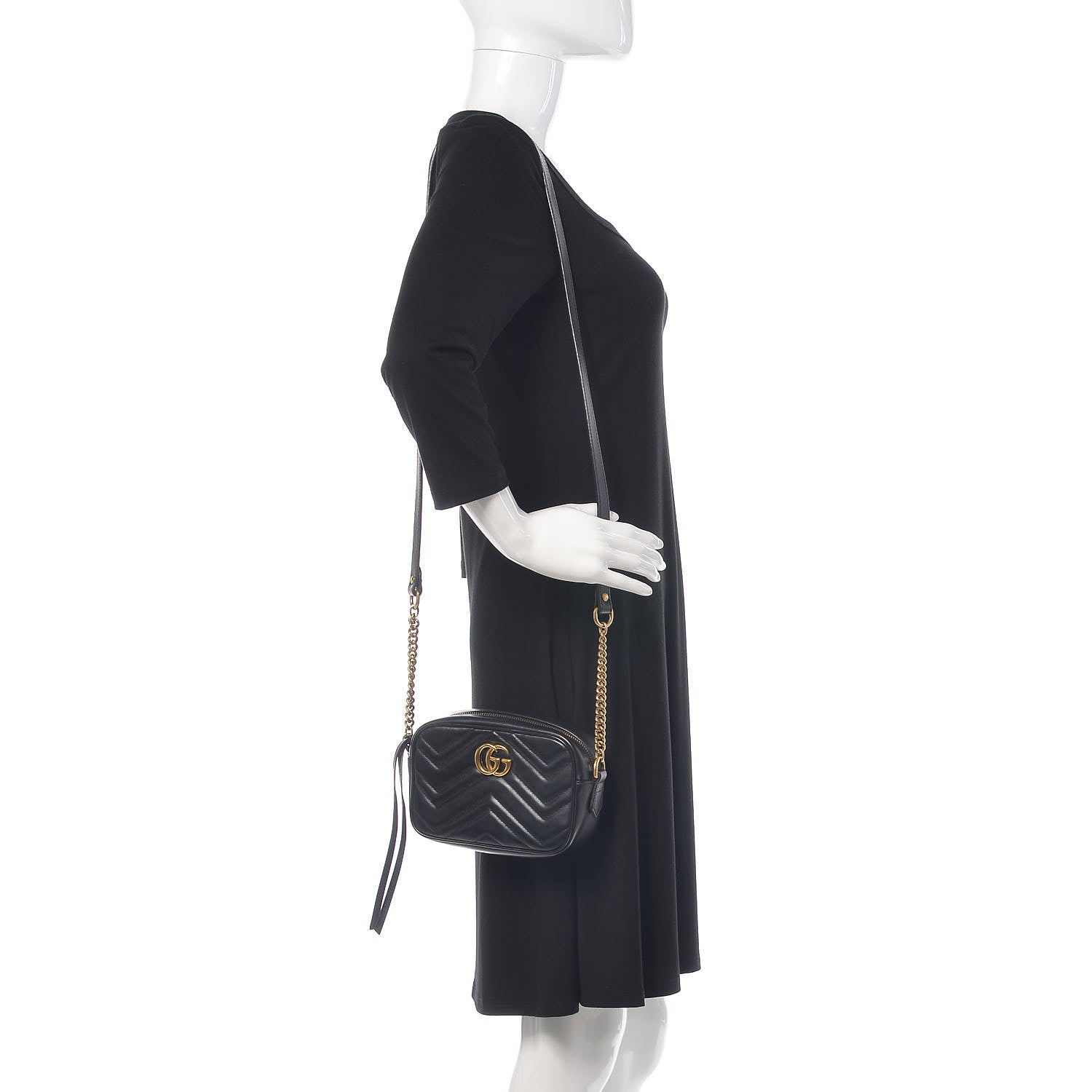 Gucci Calfskin Matelasse Mini GG Marmont Chain Shoulder Bag Black 2 of 9