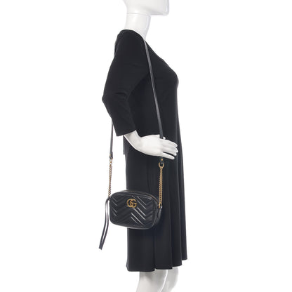 Gucci Calfskin Matelasse Mini GG Marmont Chain Shoulder Bag Black 2 of 9