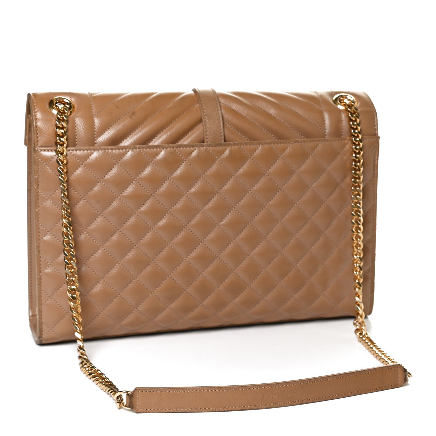 Saint Laurent Grain De Poudre Mixed Matelasse Large Triquilt Monogram Satchel Dark Beige 3 of 14