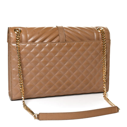 Saint Laurent Grain De Poudre Mixed Matelasse Large Triquilt Monogram Satchel Dark Beige 3 of 14