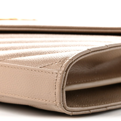 Saint Laurent Grain De Poudre Matelasse Chevron Monogram Chain Wallet Dark Beige 9 of 10