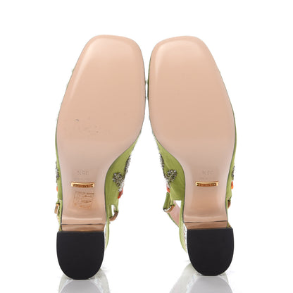 Gucci Moire Fabric Eyes Crystal Square G Madelyn Slingbacks 35.5 Lemon Leaf 5 of 9