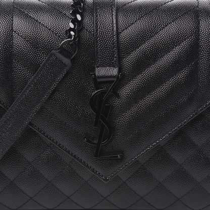 Saint Laurent Grain De Poudre Textured Mixed Matelasse Triquilt Medium Monogram Satchel Black 9 of 9