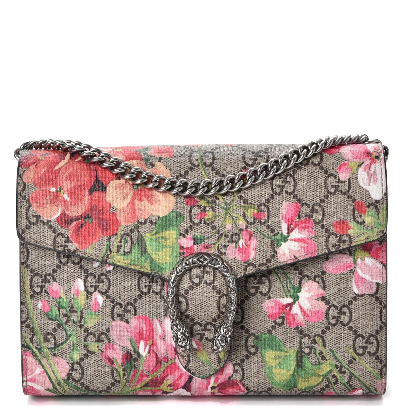 GG Supreme Monogram Blooms Mini Dionysus Chain Wallet Beige Multicolor Dry Rose
