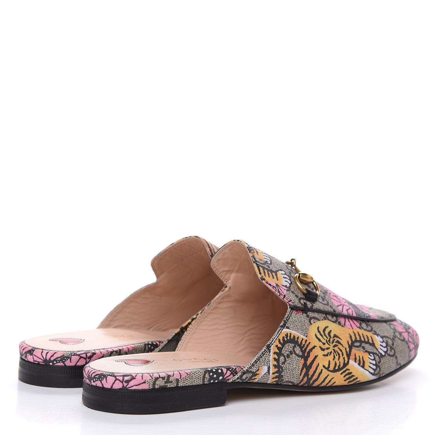 Gucci GG Supreme Monogram Bengal Womens Princetown Slippers 39.5 Beige Crop Pink 4 of 9