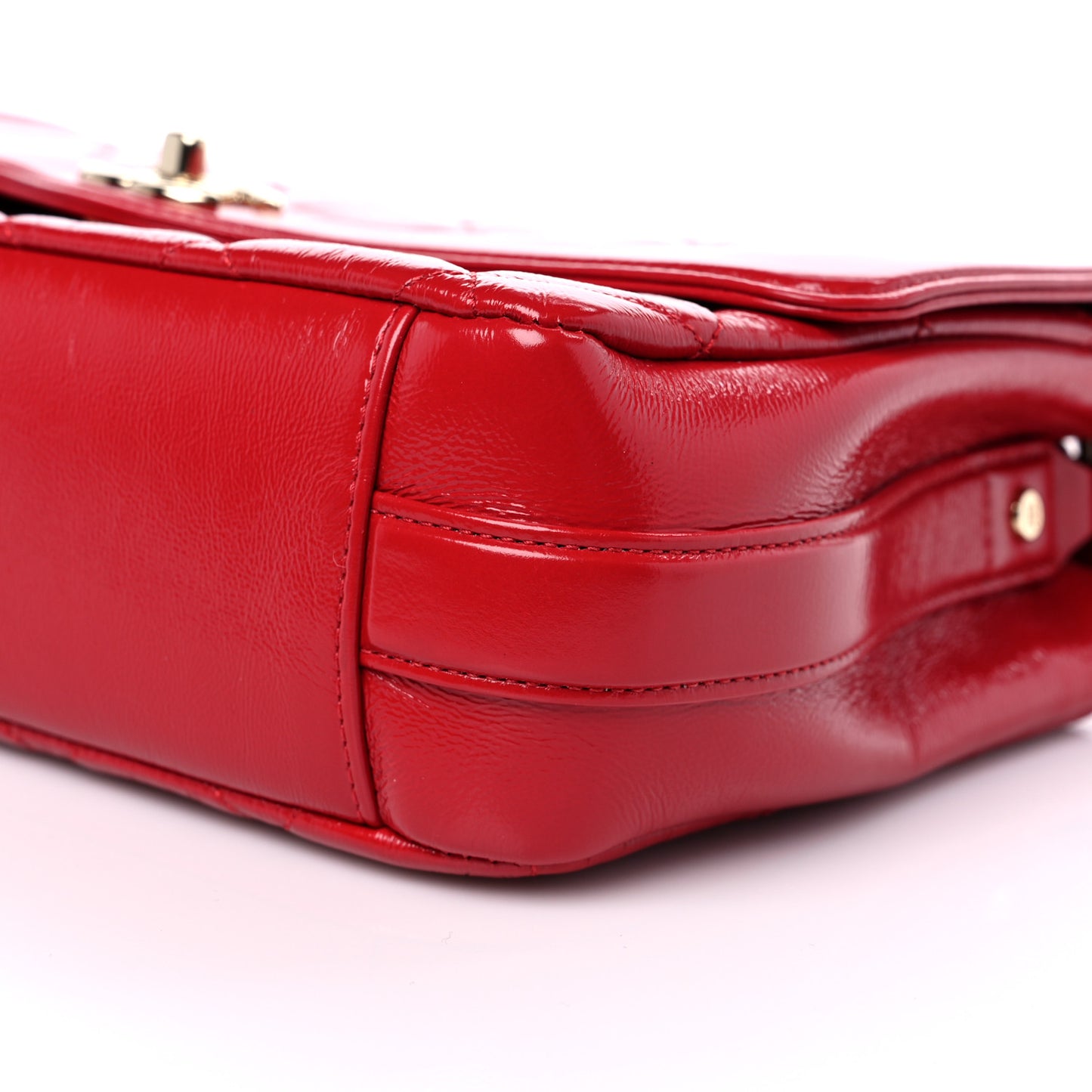 Shiny Aged Calfskin Quilted Hold The Line Flap Red