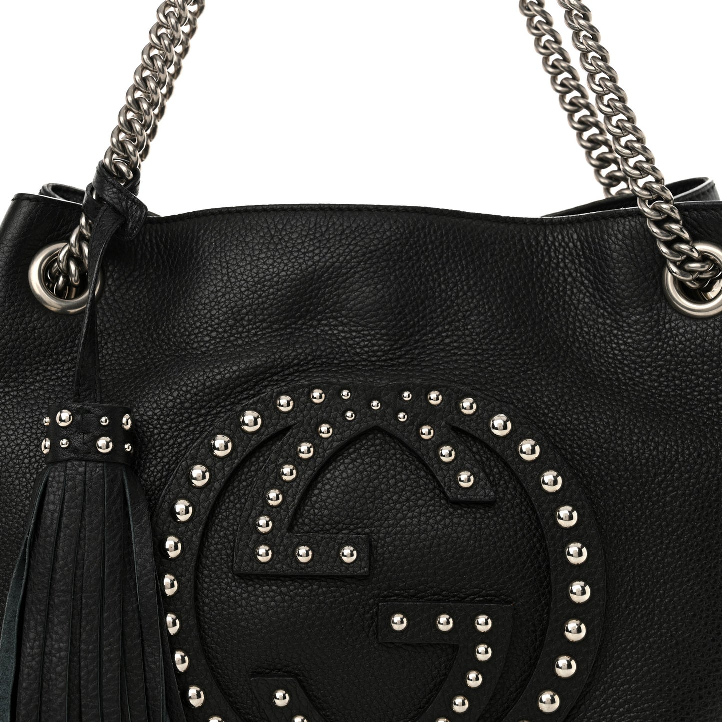 Pebbled Calfskin Studded Medium Soho Chain Shoulder Bag Black